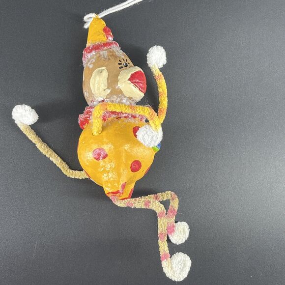 Penny McAllister Clown Sock Monkey Christmas Tree Ornament Yellow Red Polka Dots - Picture 5 of 14